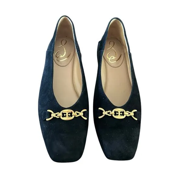 Sam Edelman Kimmi Black  Suede Square Toe Ballet Flats Modern Classic NEW 6.5