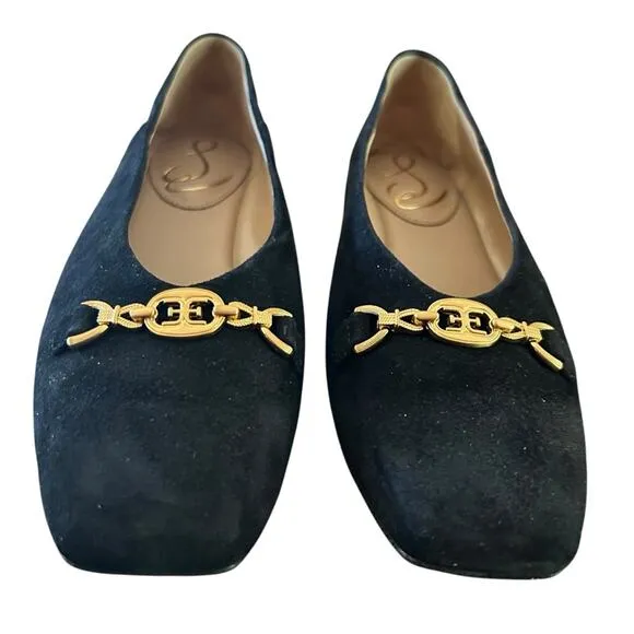 Sam Edelman Kimmi Black  Suede Square Toe Ballet Flats Modern Classic NEW 6.5