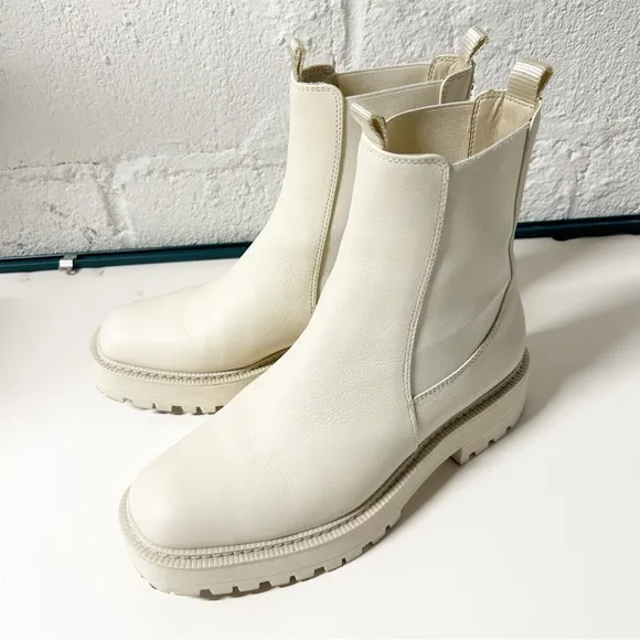 Sam Edelman Laguna Chelsea Boot Sz 9.5 Cream White Leather Pull On Boots EUC