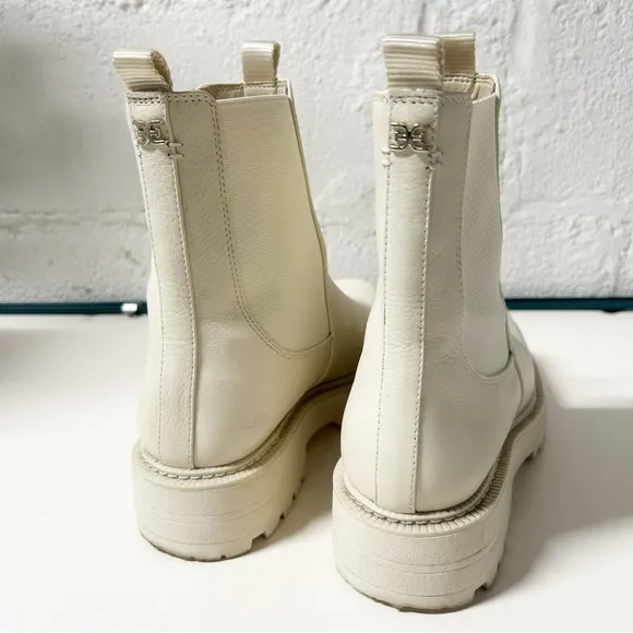 Sam Edelman Laguna Chelsea Boot Sz 9.5 Cream White Leather Pull On Boots EUC