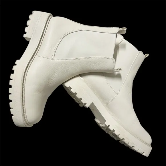 Sam Edelman Laguna Chelsea Boot Sz 9.5 Cream White Leather Pull On Boots EUC