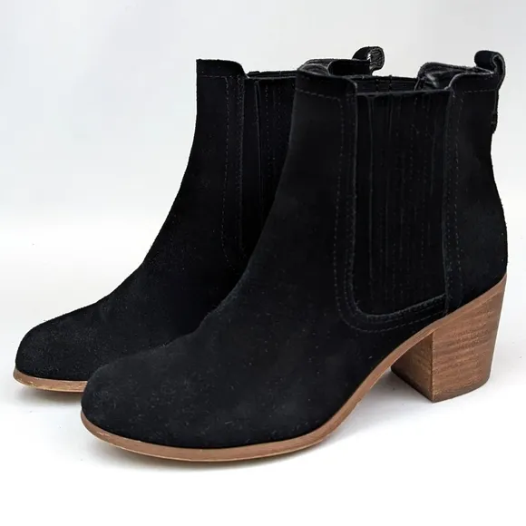 Sam Edelman Lance Suede Chelsea Boots Pull On Block Heel Round Toe Black 6.5