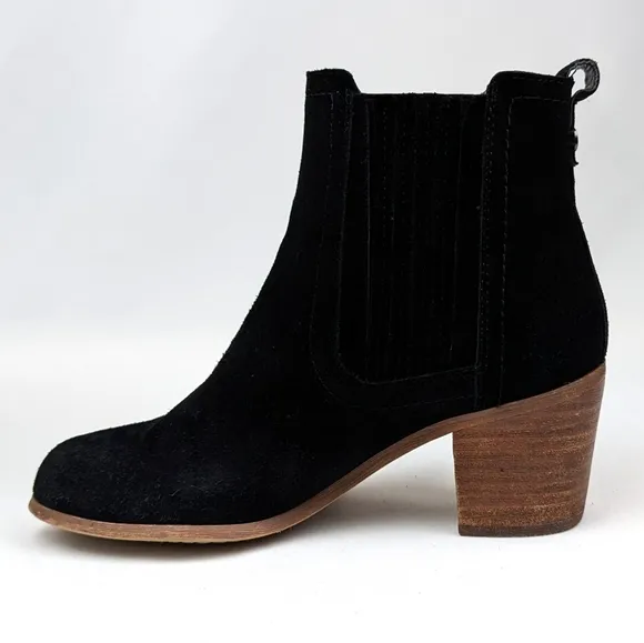 Sam Edelman Lance Suede Chelsea Boots Pull On Block Heel Round Toe Black 6.5