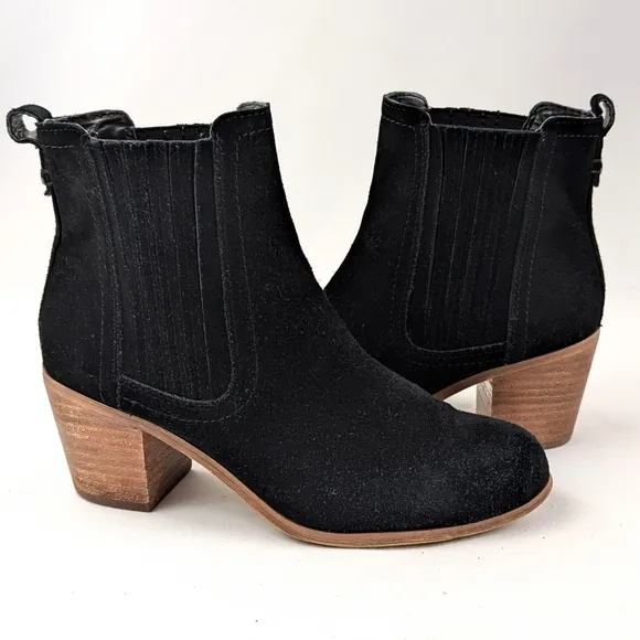 Sam Edelman Lance Suede Chelsea Boots Pull On Block Heel Round Toe Black 6.5