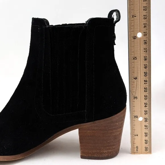 Sam Edelman Lance Suede Chelsea Boots Pull On Block Heel Round Toe Black 6.5