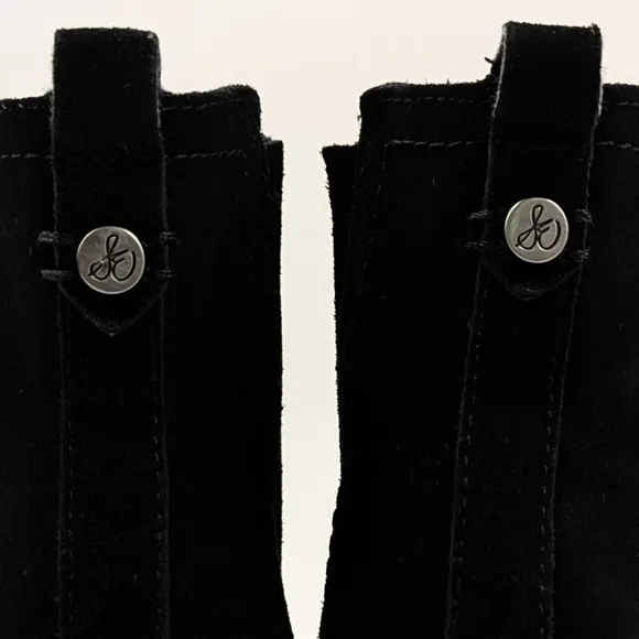 Sam Edelman Lance Suede Chelsea Boots Pull On Block Heel Round Toe Black 6.5