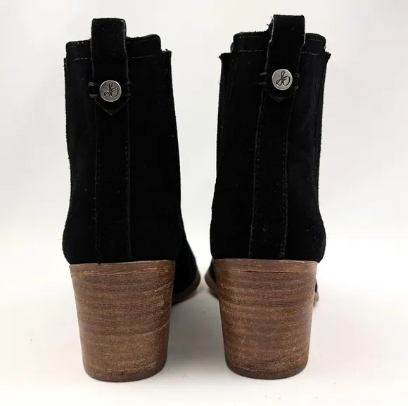 Sam Edelman Lance Suede Chelsea Boots Pull On Block Heel Round Toe Black 6.5
