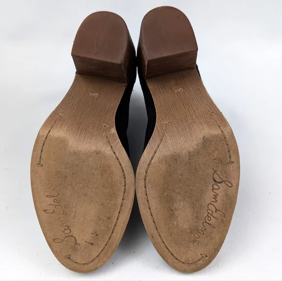 Sam Edelman Lance Suede Chelsea Boots Pull On Block Heel Round Toe Black 6.5