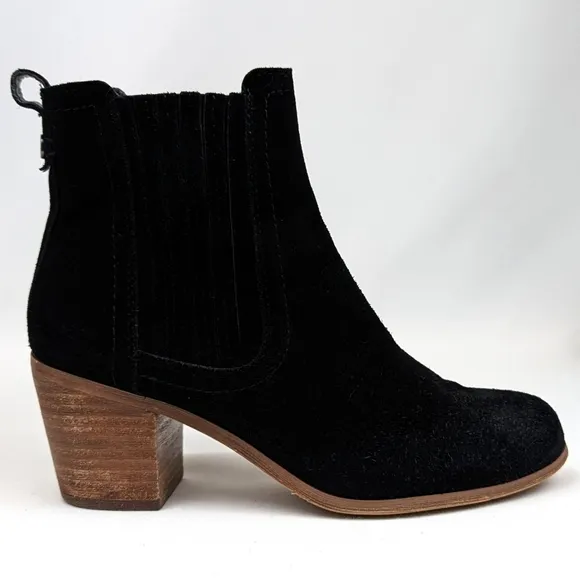 Sam Edelman Lance Suede Chelsea Boots Pull On Block Heel Round Toe Black 6.5