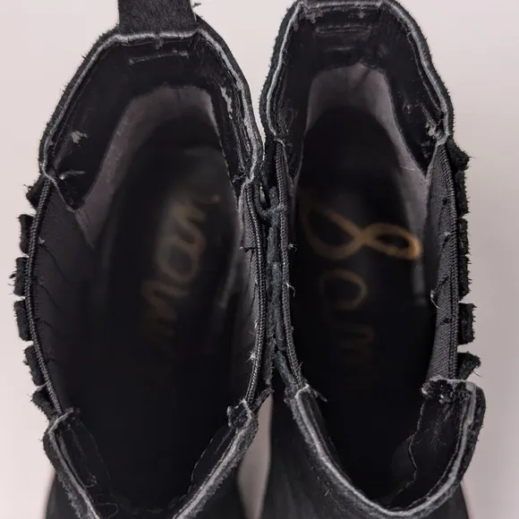 Sam Edelman Lance Suede Chelsea Boots Pull On Block Heel Round Toe Black 6.5