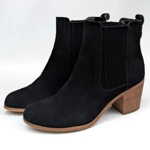 Sam Edelman Lance Suede Chelsea Boots Pull On Block Heel Round Toe Black 6.5