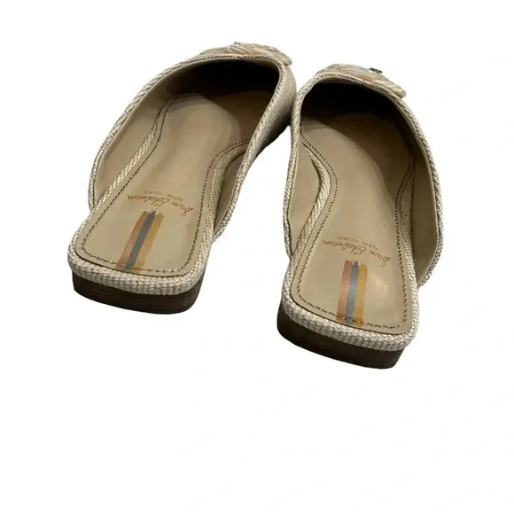 Sam Edelman Lin Natural Linen Buckle Detailed Squared Toe Slip On Flats Mules