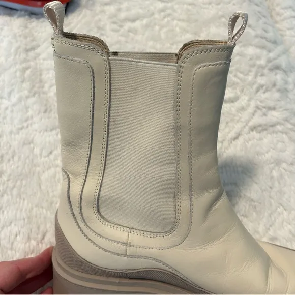 Sam Edelman Lulia Chelsea Boots Pull On Off White Sz 9 Moto Festival Heeled Boot
