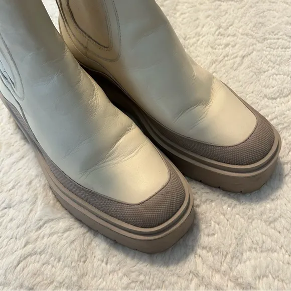 Sam Edelman Lulia Chelsea Boots Pull On Off White Sz 9 Moto Festival Heeled Boot