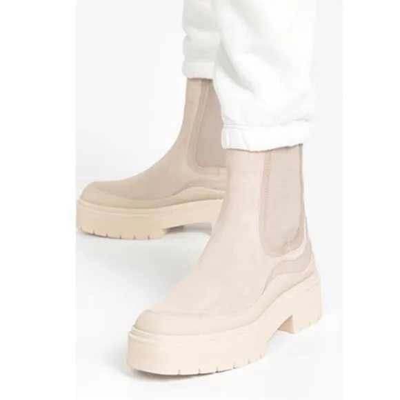 Sam Edelman Lulia Chelsea Boots Pull On Off White Sz 9 Moto Festival Heeled Boot