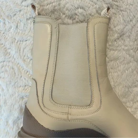 Sam Edelman Lulia Chelsea Boots Pull On Off White Sz 9 Moto Festival Heeled Boot