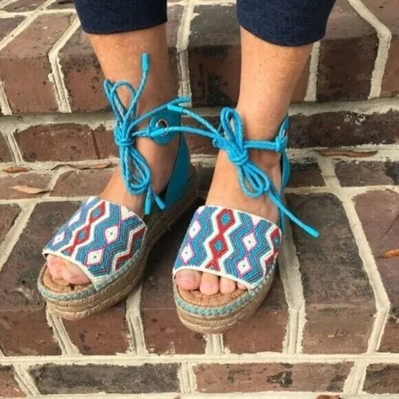 Sam Edelman Neera Platform Beaded Espadrille Flatform Sandals Women's 11