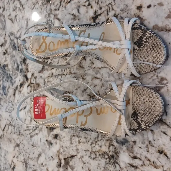 Sam Edelman Pippa Ankle Strap Leather Snake Print Sandals Multi Sizes NEW