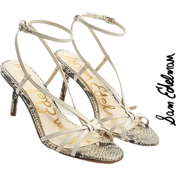 Sam Edelman Pippa Ankle Strap Leather Snake Print Sandals Multi Sizes NEW