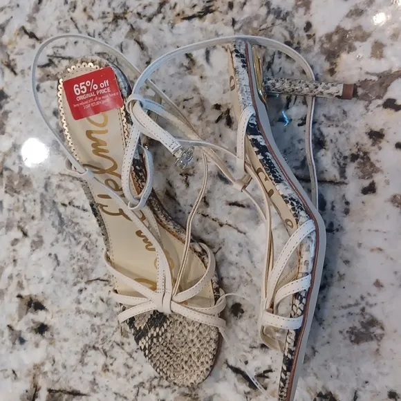 Sam Edelman Pippa Ankle Strap Leather Snake Print Sandals Multi Sizes NEW