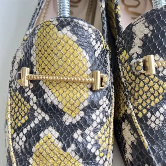 SAM EDELMAN Women Lior Flats Size 9.5 Black Yellow Snake Print Loafers Slip On