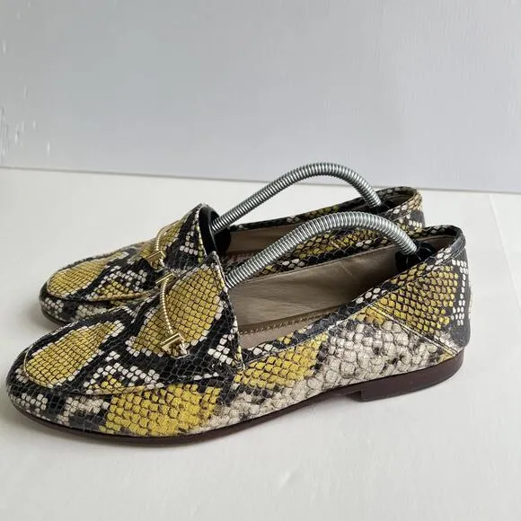 SAM EDELMAN Women Lior Flats Size 9.5 Black Yellow Snake Print Loafers Slip On