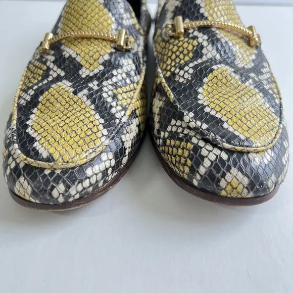 SAM EDELMAN Women Lior Flats Size 9.5 Black Yellow Snake Print Loafers Slip On