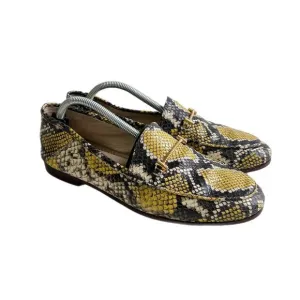 SAM EDELMAN Women Lior Flats Size 9.5 Black Yellow Snake Print Loafers Slip On