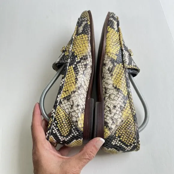 SAM EDELMAN Women Lior Flats Size 9.5 Black Yellow Snake Print Loafers Slip On