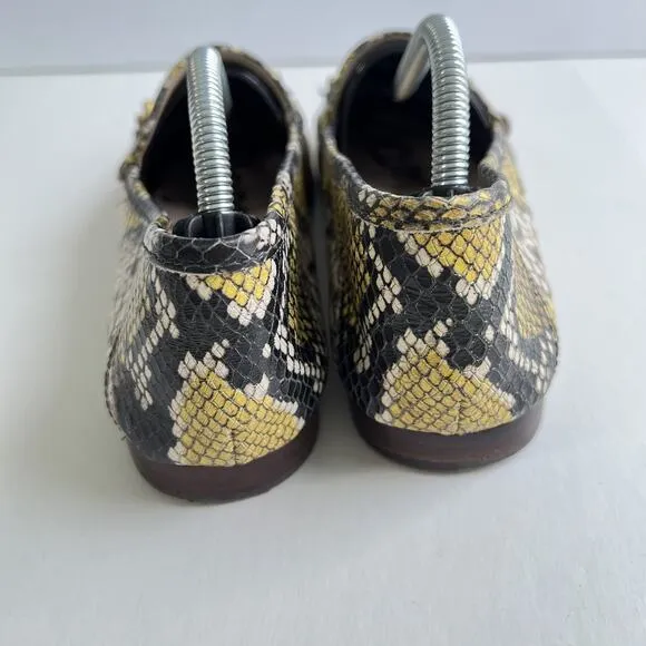 SAM EDELMAN Women Lior Flats Size 9.5 Black Yellow Snake Print Loafers Slip On