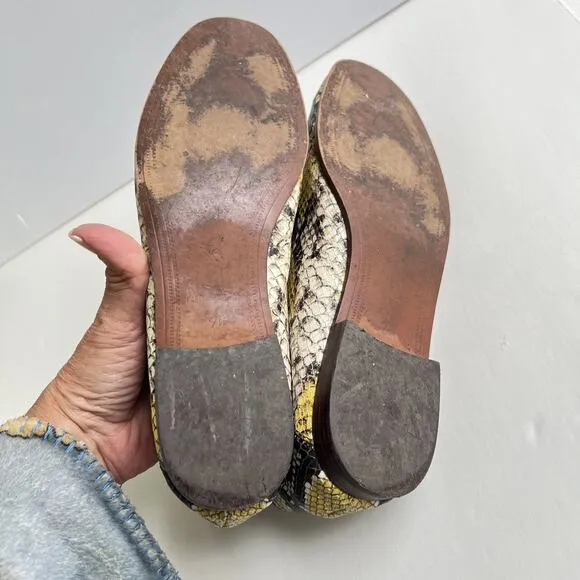 SAM EDELMAN Women Lior Flats Size 9.5 Black Yellow Snake Print Loafers Slip On