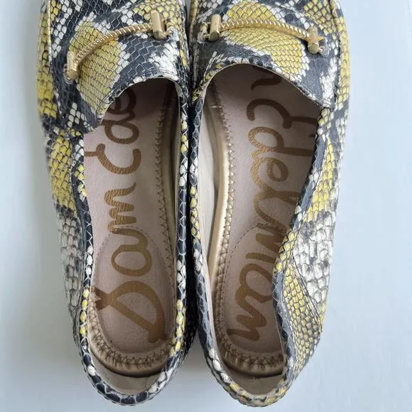 SAM EDELMAN Women Lior Flats Size 9.5 Black Yellow Snake Print Loafers Slip On