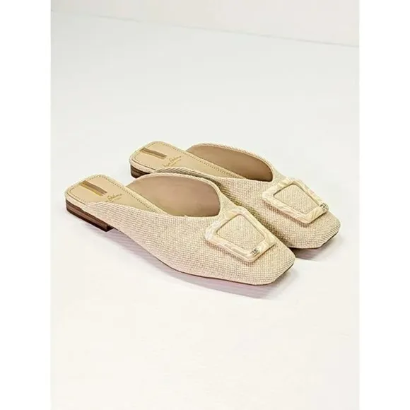 Sam Edelman Women's Lin Buckled Slide Mule Natural Linen Size 5.5 M (MSRP $140)