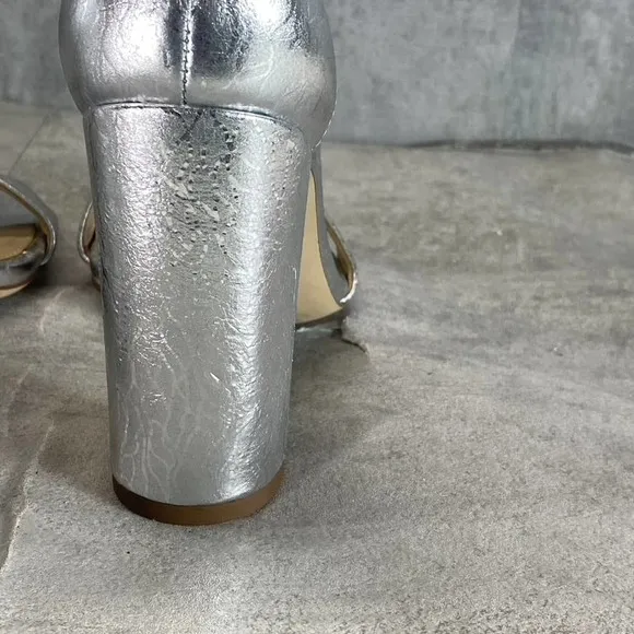 Sam Edelman Women's Silver Leather Yaro Round-Toe Ankle-Strap Sandals SZ 6.5