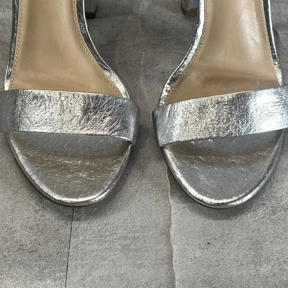 Sam Edelman Women's Silver Leather Yaro Round-Toe Ankle-Strap Sandals SZ 6.5