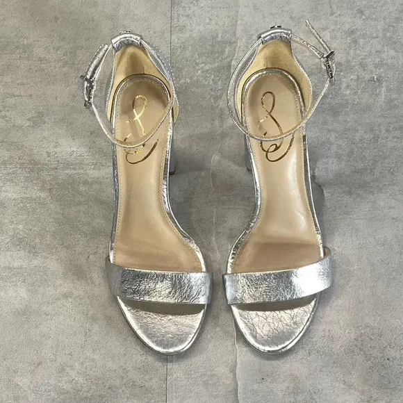Sam Edelman Women's Silver Leather Yaro Round-Toe Ankle-Strap Sandals SZ 6.5