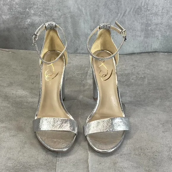 Sam Edelman Women's Silver Leather Yaro Round-Toe Ankle-Strap Sandals SZ 6.5