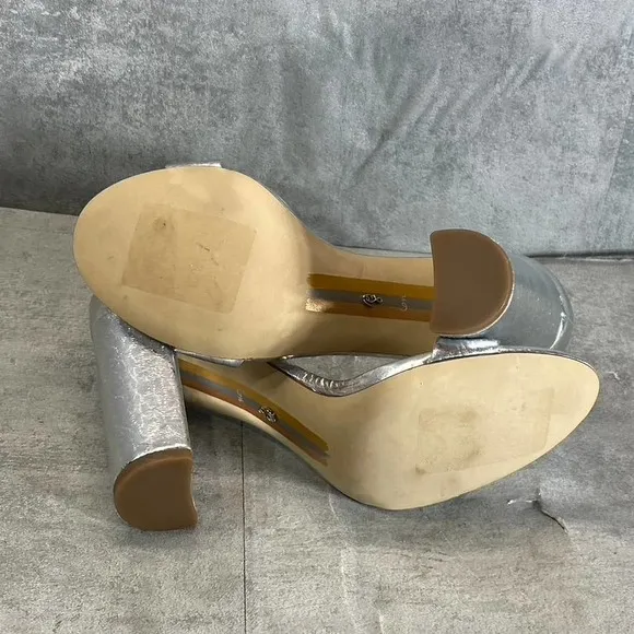 Sam Edelman Women's Silver Leather Yaro Round-Toe Ankle-Strap Sandals SZ 6.5