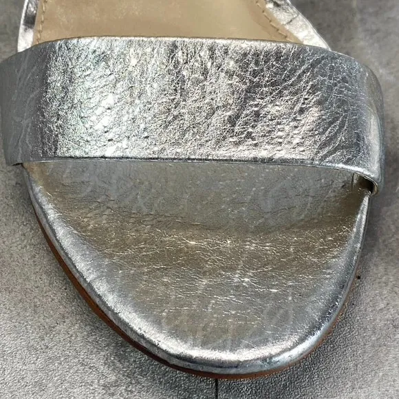 Sam Edelman Women's Silver Leather Yaro Round-Toe Ankle-Strap Sandals SZ 6.5