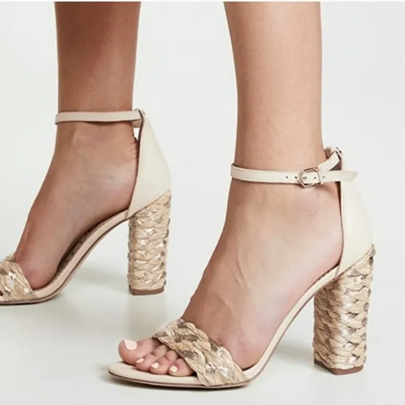 Sam Edelman Yoana Woven Raffiaand Leather Block Sandals
