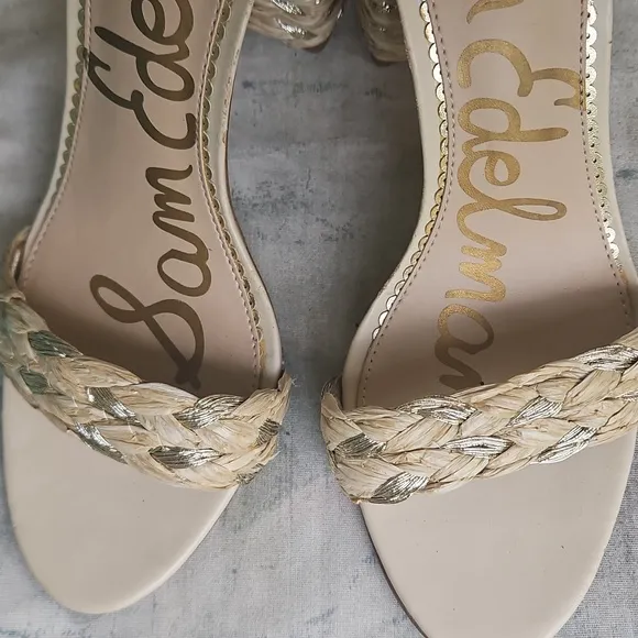 Sam Edelman Yoana Woven Raffiaand Leather Block Sandals