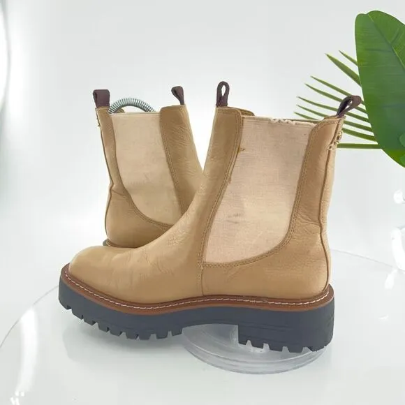 Sam Edelman Boots Laguna Chelsea Womens 6.5 Tan Leather Pull On Lug Sole Chunky