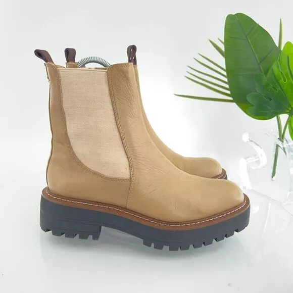 Sam Edelman Boots Laguna Chelsea Womens 6.5 Tan Leather Pull On Lug Sole Chunky