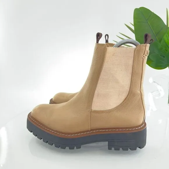 Sam Edelman Boots Laguna Chelsea Womens 6.5 Tan Leather Pull On Lug Sole Chunky