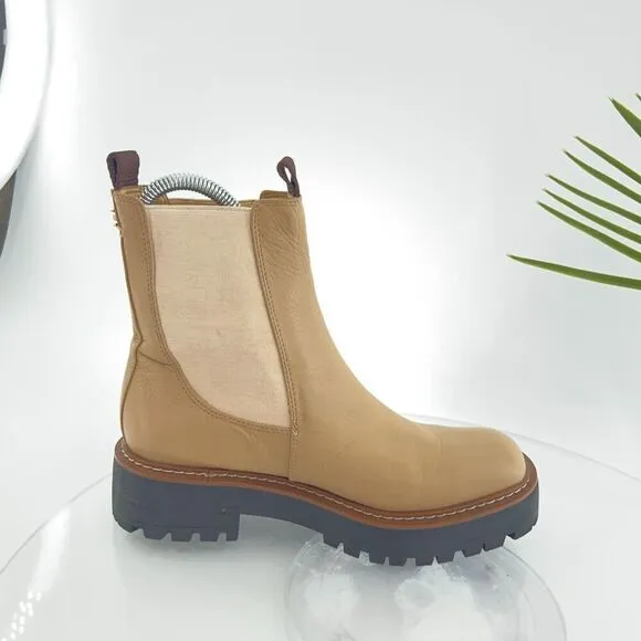 Sam Edelman Boots Laguna Chelsea Womens 6.5 Tan Leather Pull On Lug Sole Chunky