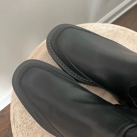 Sam Edelman Lerue Over The Knee Stretch Side Zip Lug Combat Boots Black NWOB