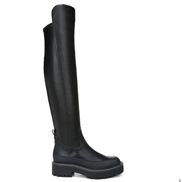 Sam Edelman Lerue Over The Knee Stretch Side Zip Lug Combat Boots Black NWOB
