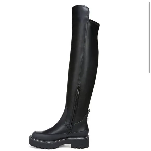 Sam Edelman Lerue Over The Knee Stretch Side Zip Lug Combat Boots Black NWOB