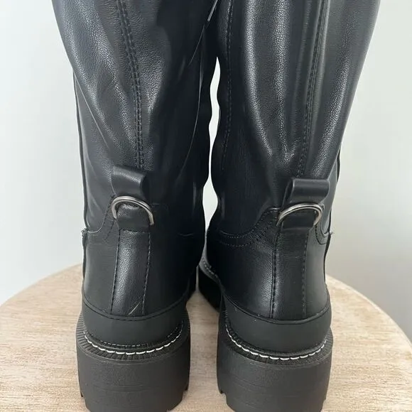 Sam Edelman Lerue Over The Knee Stretch Side Zip Lug Combat Boots Black NWOB