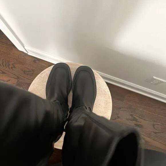 Sam Edelman Lerue Over The Knee Stretch Side Zip Lug Combat Boots Black NWOB